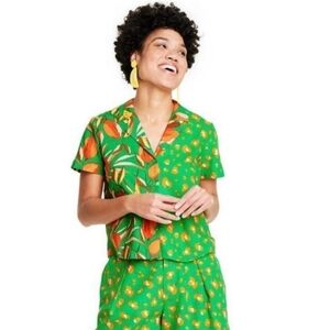 Tabitha Brown Tropical Collared Button Down Shirt Women's Extra Small